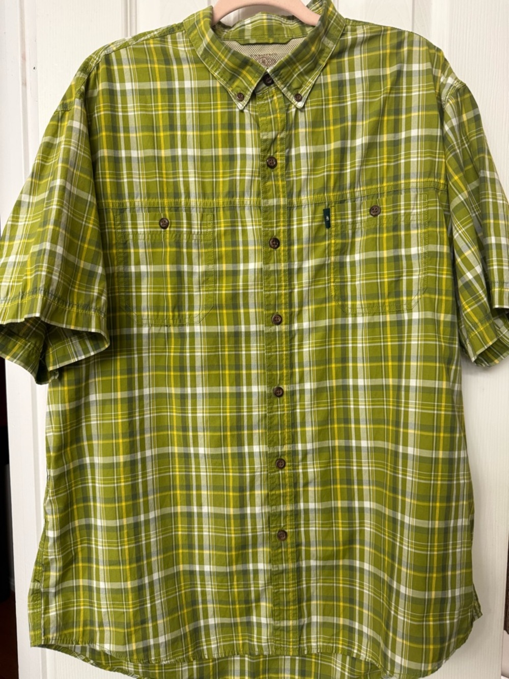 GH Bass Short-Sleeve Green Plaid Button-Down Shirt size xl